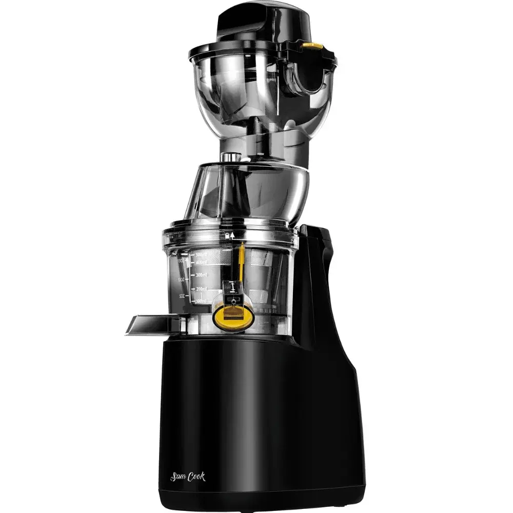 Sam Cook NutriFlow slow juicer i moderne design med to beholdere